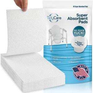 Bedside Commode Absorbent Pads for Portable Toilet Chair Bucket and Bedpan | Value Pack of 40 Disposable Commode Pads for Adults in Medical Care | Universal Fit