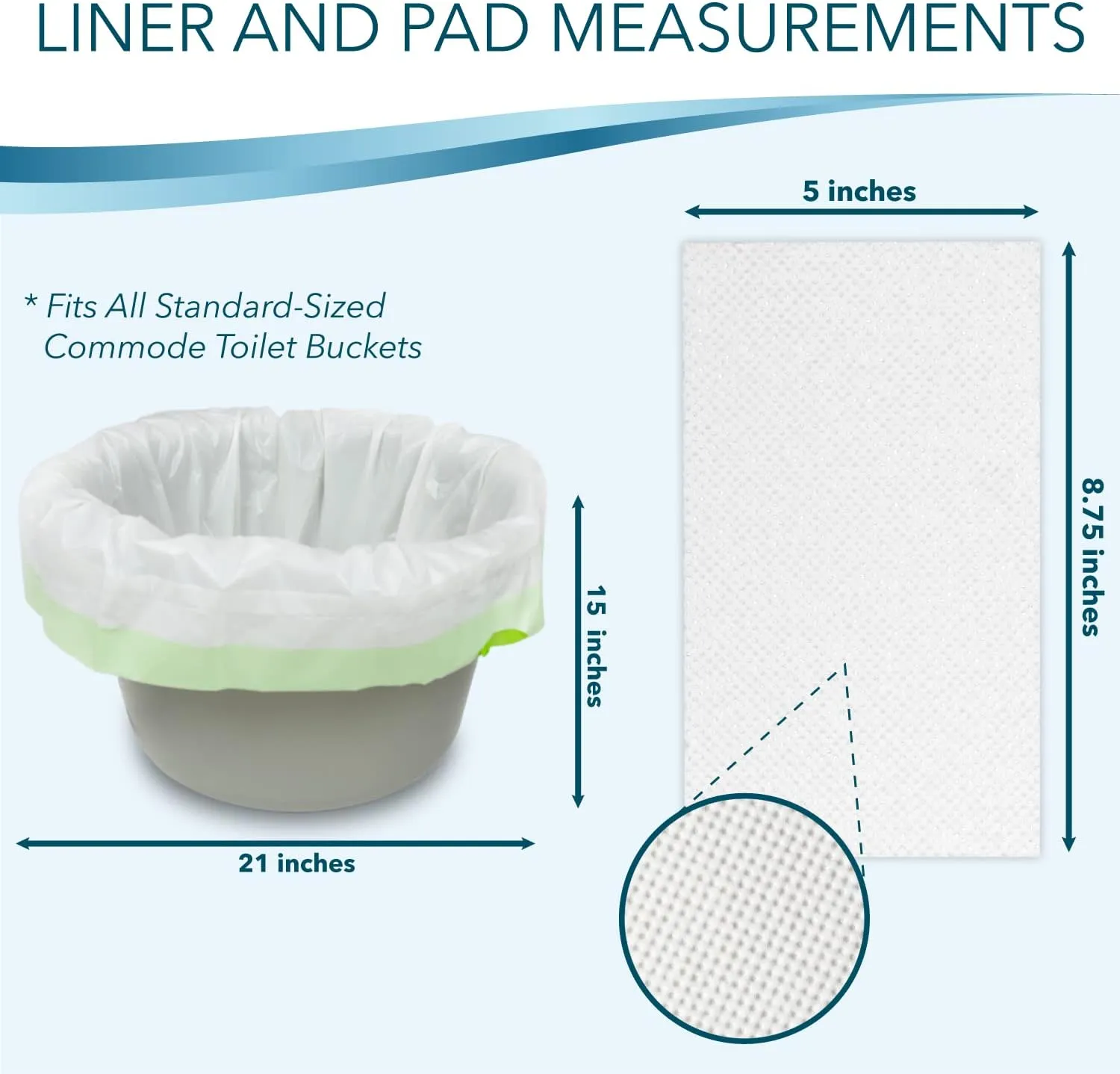 Bedside Commode Liners and Absorbent Pads for Portable Toilet Chair Bucket and Bedpan | XL Combo Pack of 48 Disposable Waste Bags and 48 Pads | Universal Fit