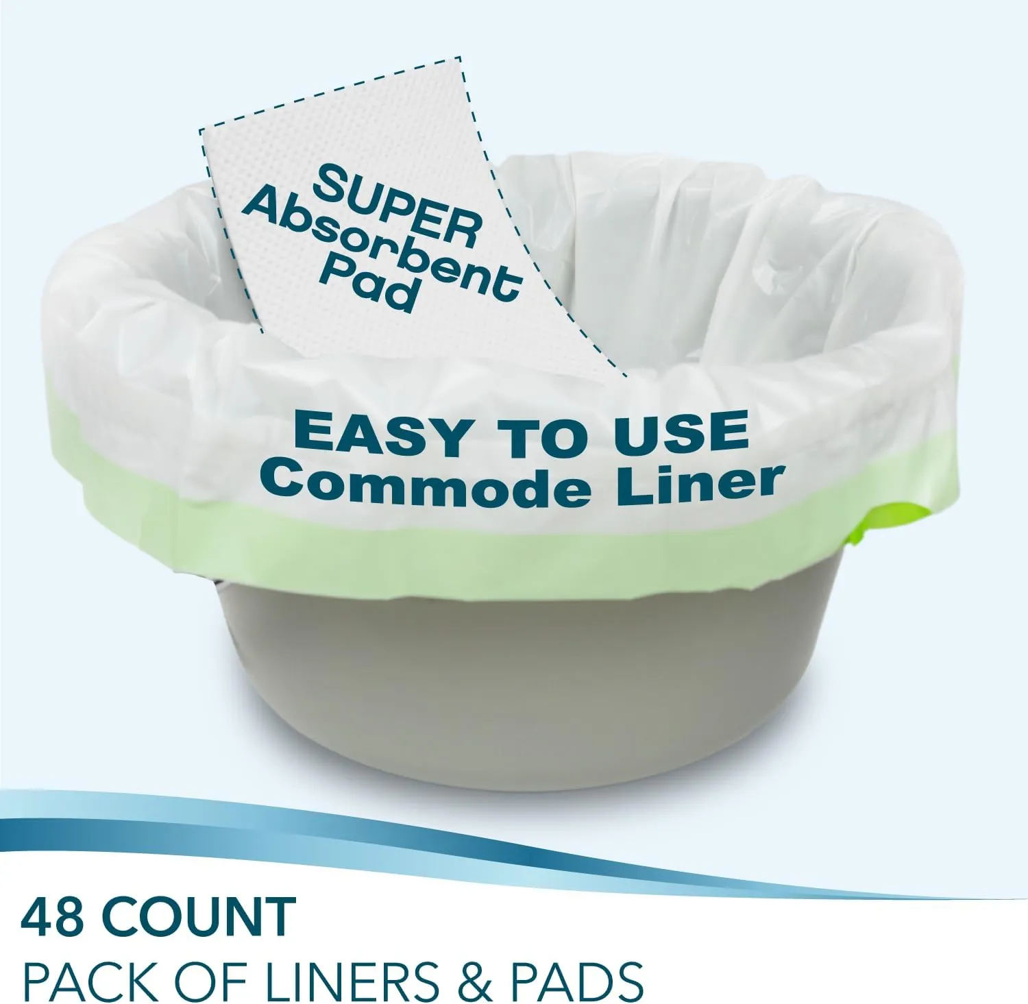 Bedside Commode Liners and Absorbent Pads for Portable Toilet Chair Bucket and Bedpan | XL Combo Pack of 48 Disposable Waste Bags and 48 Pads | Universal Fit