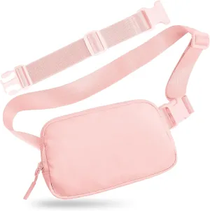 Belt Bag with Extender Strap 65'', Plus Size Fanny Pack Crossbody Bags for Women Men, Mini Everywhere Belt Bag, Fashion Small Waist Pouch (Pink   strap)