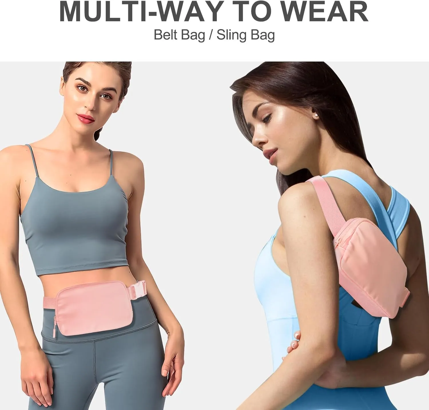 Belt Bag with Extender Strap 65'', Plus Size Fanny Pack Crossbody Bags for Women Men, Mini Everywhere Belt Bag, Fashion Small Waist Pouch (Pink   strap)