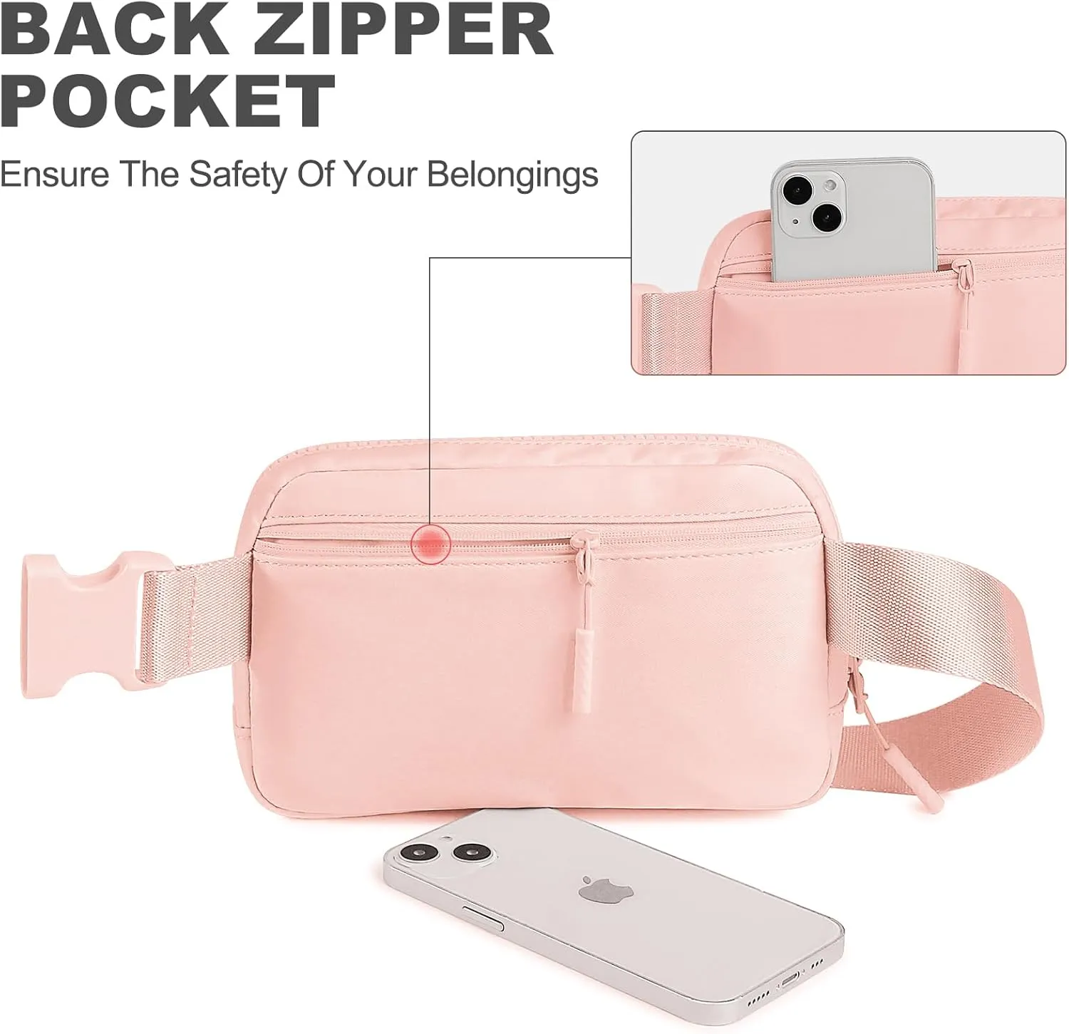 Belt Bag with Extender Strap 65'', Plus Size Fanny Pack Crossbody Bags for Women Men, Mini Everywhere Belt Bag, Fashion Small Waist Pouch (Pink   strap)