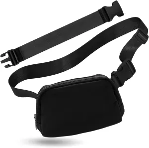 Belt Bag with Extender Strap 65'', Plus Size Fanny Pack Crossbody Bags for Women Men, Mini Everywhere Belt Bag, Unisex Fashion Small Waist Pouch for Everyday Use (Black   strap)