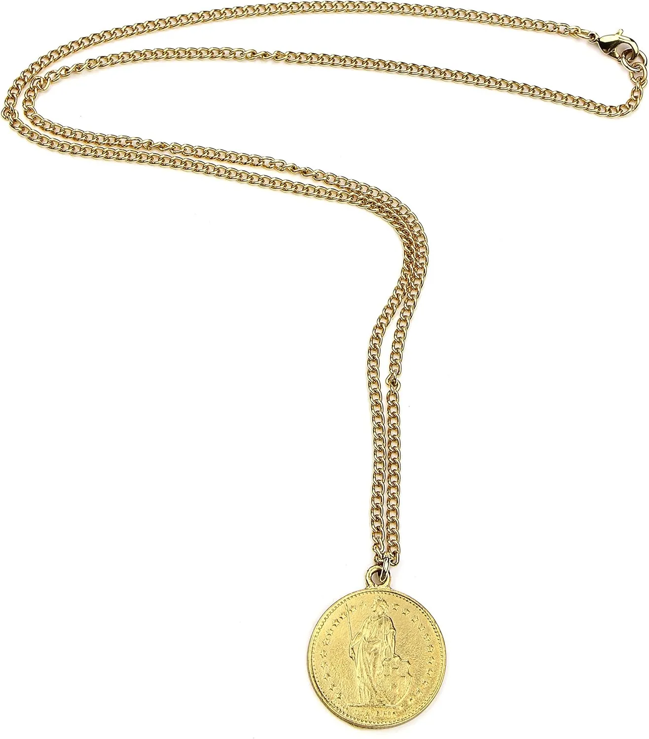Ben-Amun French Coin Style Pendant Statement Necklace, Gold Jewelry, Made in New York, One Size