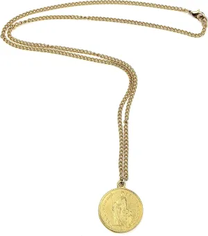 Ben-Amun French Coin Style Pendant Statement Necklace, Gold Jewelry, Made in New York, One Size
