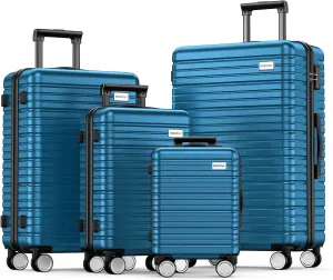 BEOW 4 Piece Luggage Sets For Men Women with Spinner Wheels, Durable Polycarbonate Hardside Expandable Suitcase Sets 4 Pcs, Stylish Lightweight Travel Luggage with TSA Lock,16 20 24 28 Inch Navy Blue