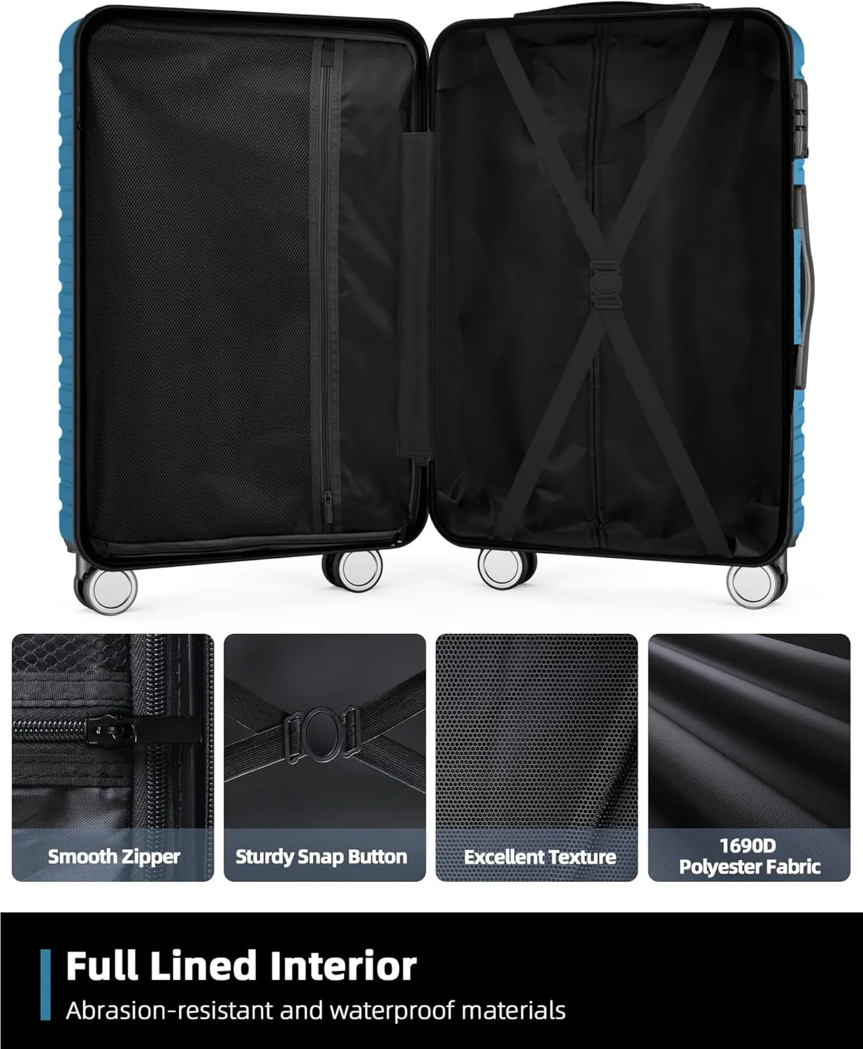 BEOW 4 Piece Luggage Sets For Men Women with Spinner Wheels, Durable Polycarbonate Hardside Expandable Suitcase Sets 4 Pcs, Stylish Lightweight Travel Luggage with TSA Lock,16 20 24 28 Inch Navy Blue