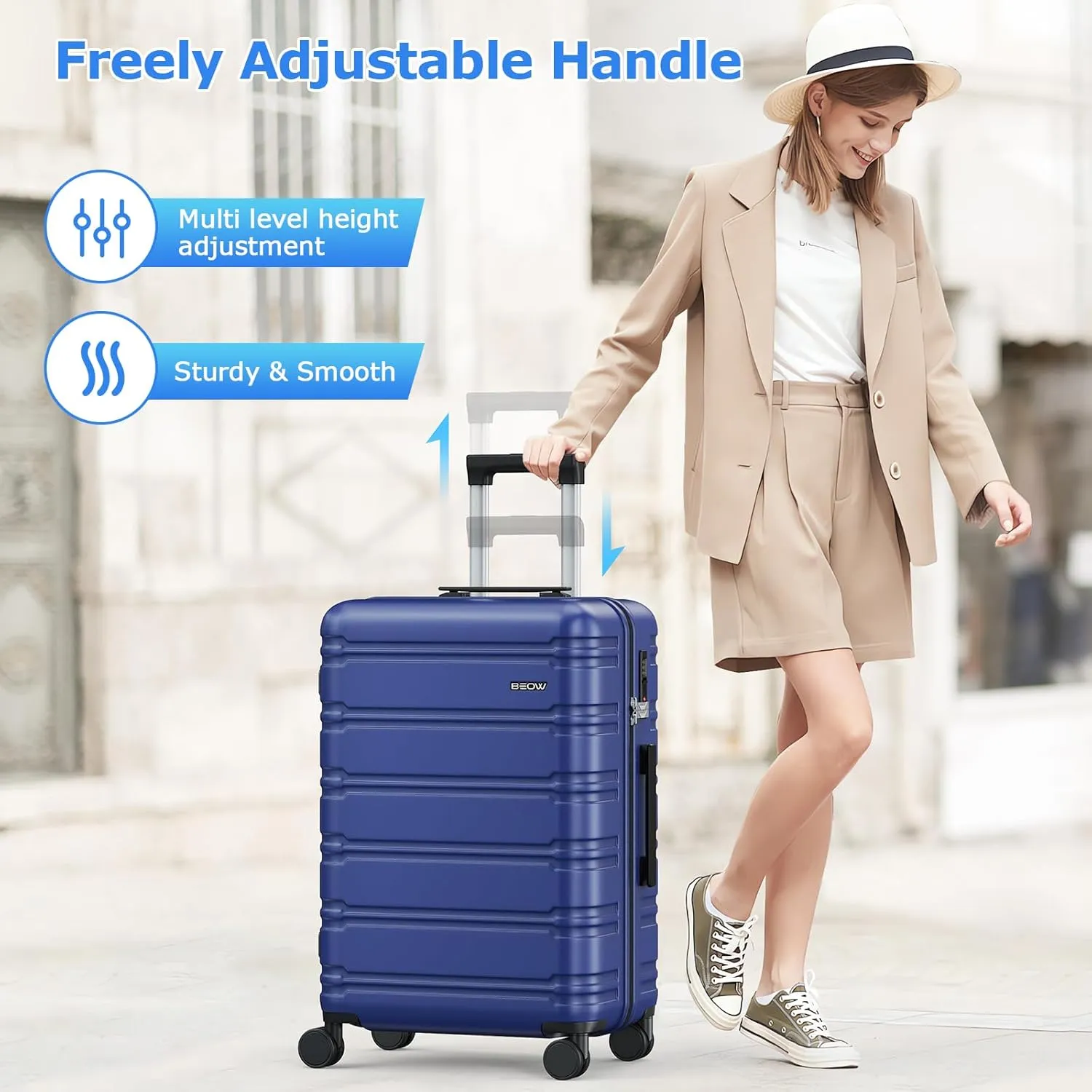 BEOW Luggage Sets 3 Piece For Men Women Expandable Hard Sided Suitcase Sets 3 Pcs With Durable Spinner Wheels Lightweight Zipper Luggage With TSA Lock Travel Luggage Set 20/24/28 Inch, Deep Blue