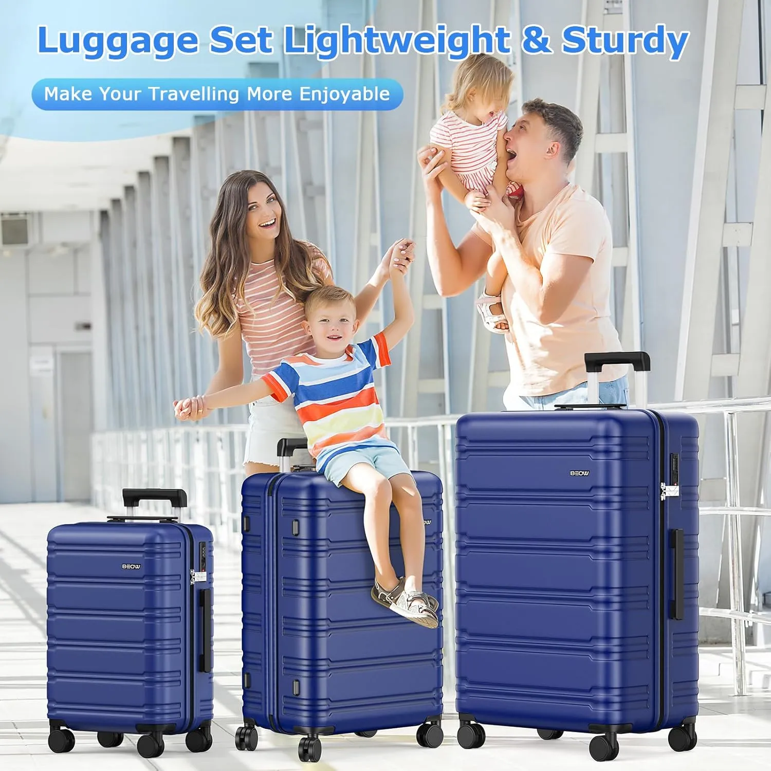 BEOW Luggage Sets 3 Piece For Men Women Expandable Hard Sided Suitcase Sets 3 Pcs With Durable Spinner Wheels Lightweight Zipper Luggage With TSA Lock Travel Luggage Set 20/24/28 Inch, Deep Blue