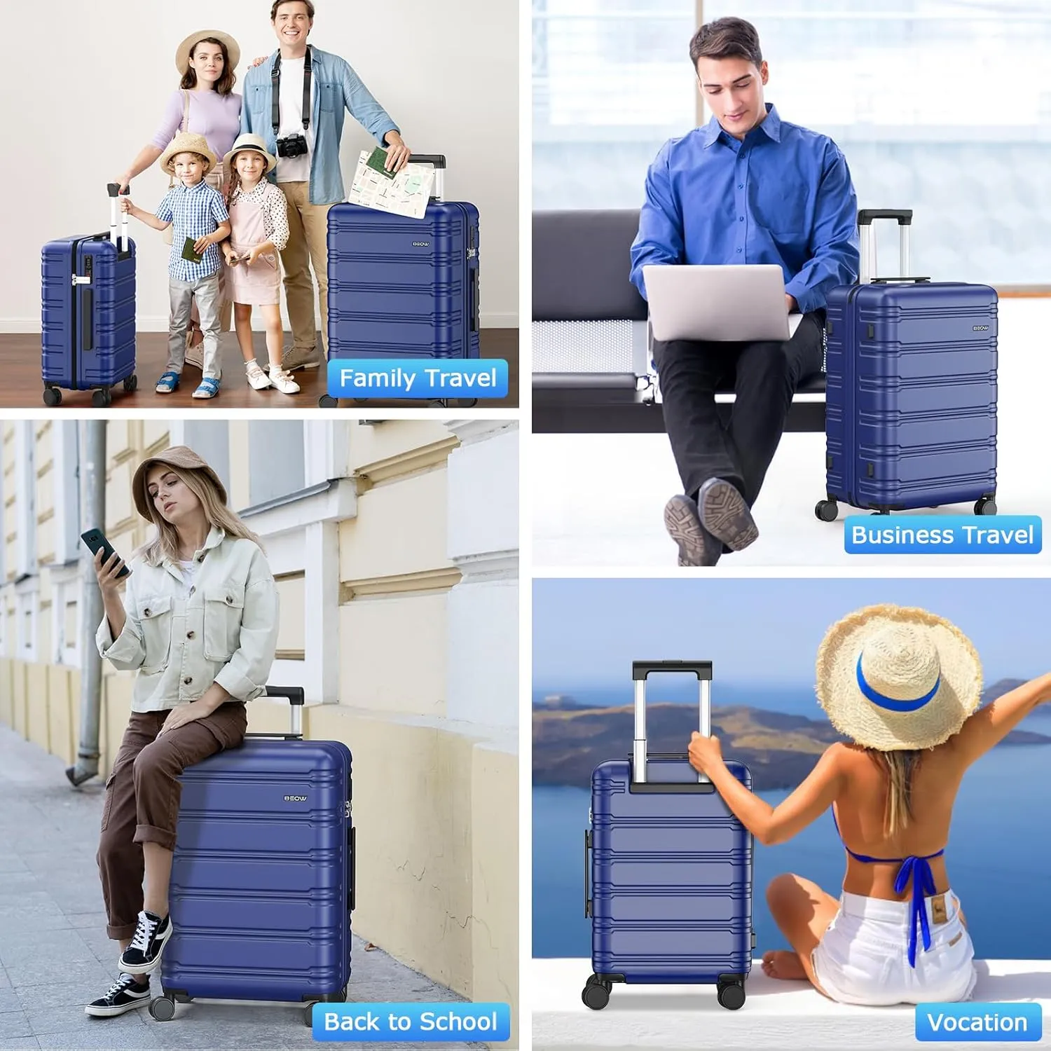BEOW Luggage Sets 3 Piece For Men Women Expandable Hard Sided Suitcase Sets 3 Pcs With Durable Spinner Wheels Lightweight Zipper Luggage With TSA Lock Travel Luggage Set 20/24/28 Inch, Deep Blue