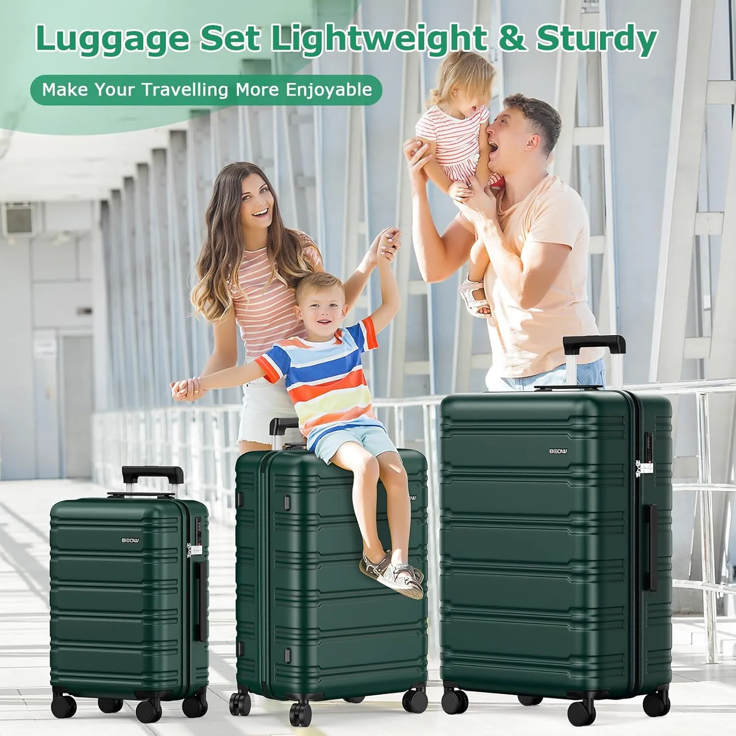 BEOW Luggage Sets 3 Piece For Men Women Expandable Hard Sided Suitcase Sets 3 Pcs With Durable Spinner Wheels Lightweight Zipper Luggage With TSA Lock Travel Luggage Set ArmyGreen 20/24/28 Inch