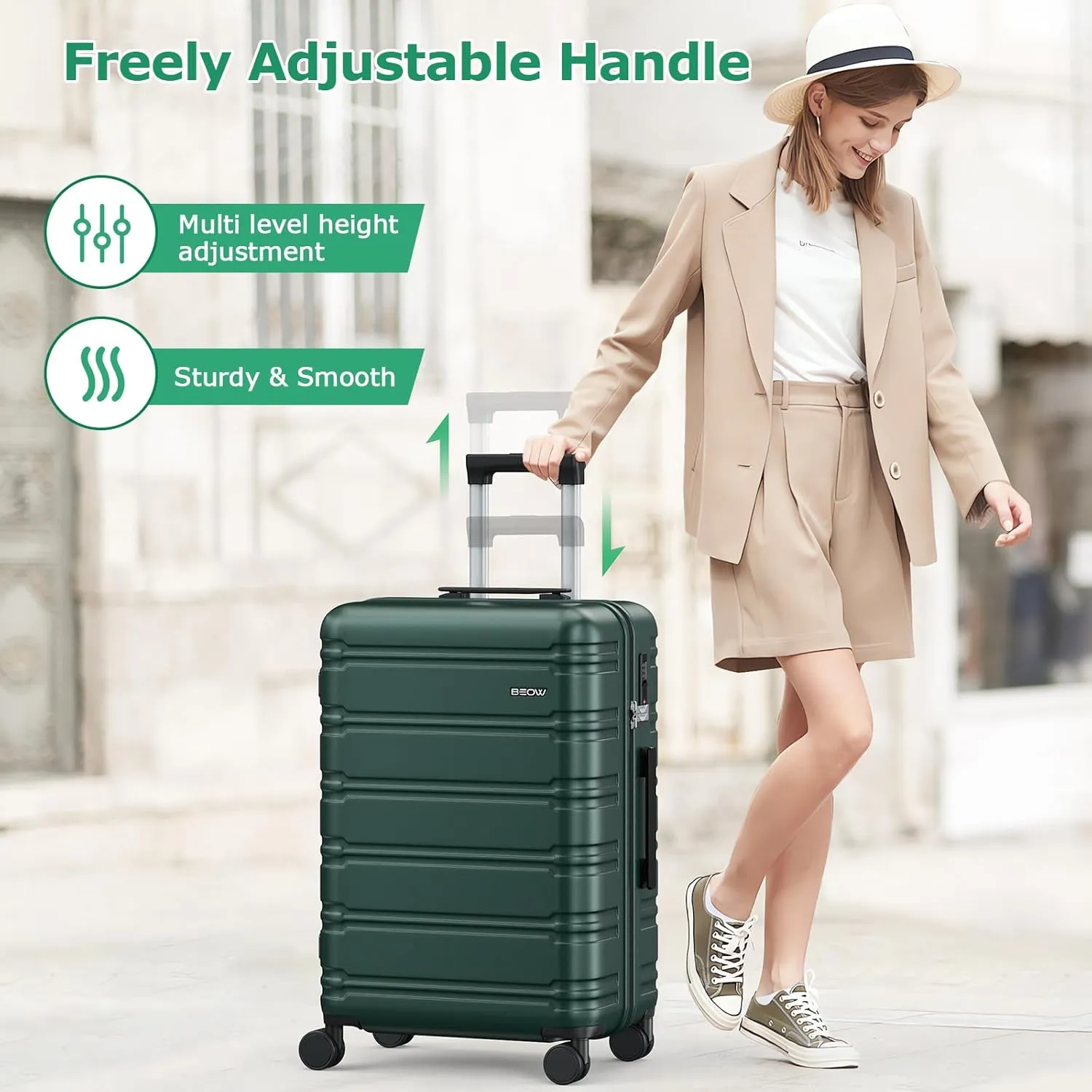 BEOW Luggage Sets 3 Piece For Men Women Expandable Hard Sided Suitcase Sets 3 Pcs With Durable Spinner Wheels Lightweight Zipper Luggage With TSA Lock Travel Luggage Set ArmyGreen 20/24/28 Inch