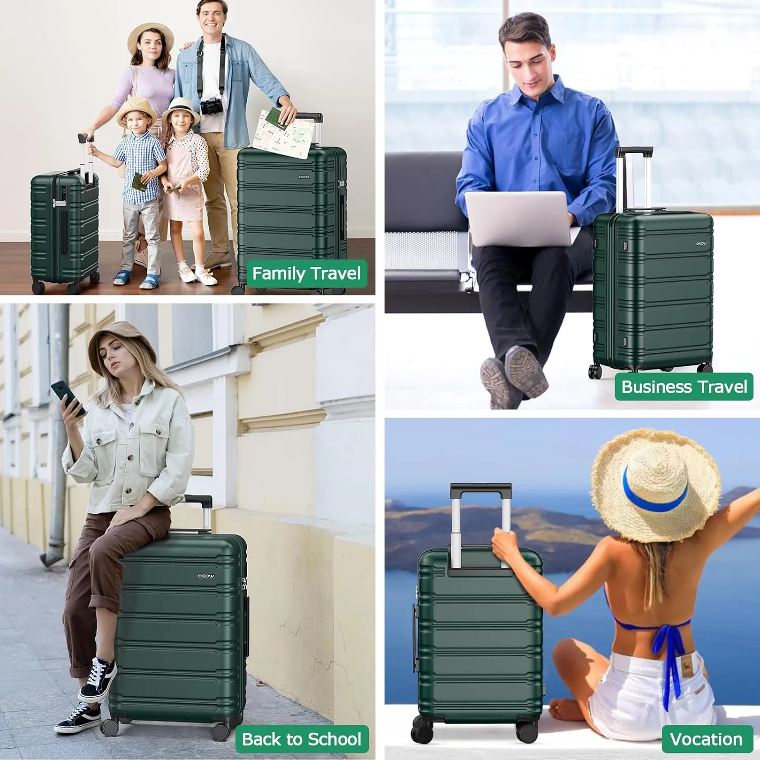 BEOW Luggage Sets 3 Piece For Men Women Expandable Hard Sided Suitcase Sets 3 Pcs With Durable Spinner Wheels Lightweight Zipper Luggage With TSA Lock Travel Luggage Set ArmyGreen 20/24/28 Inch