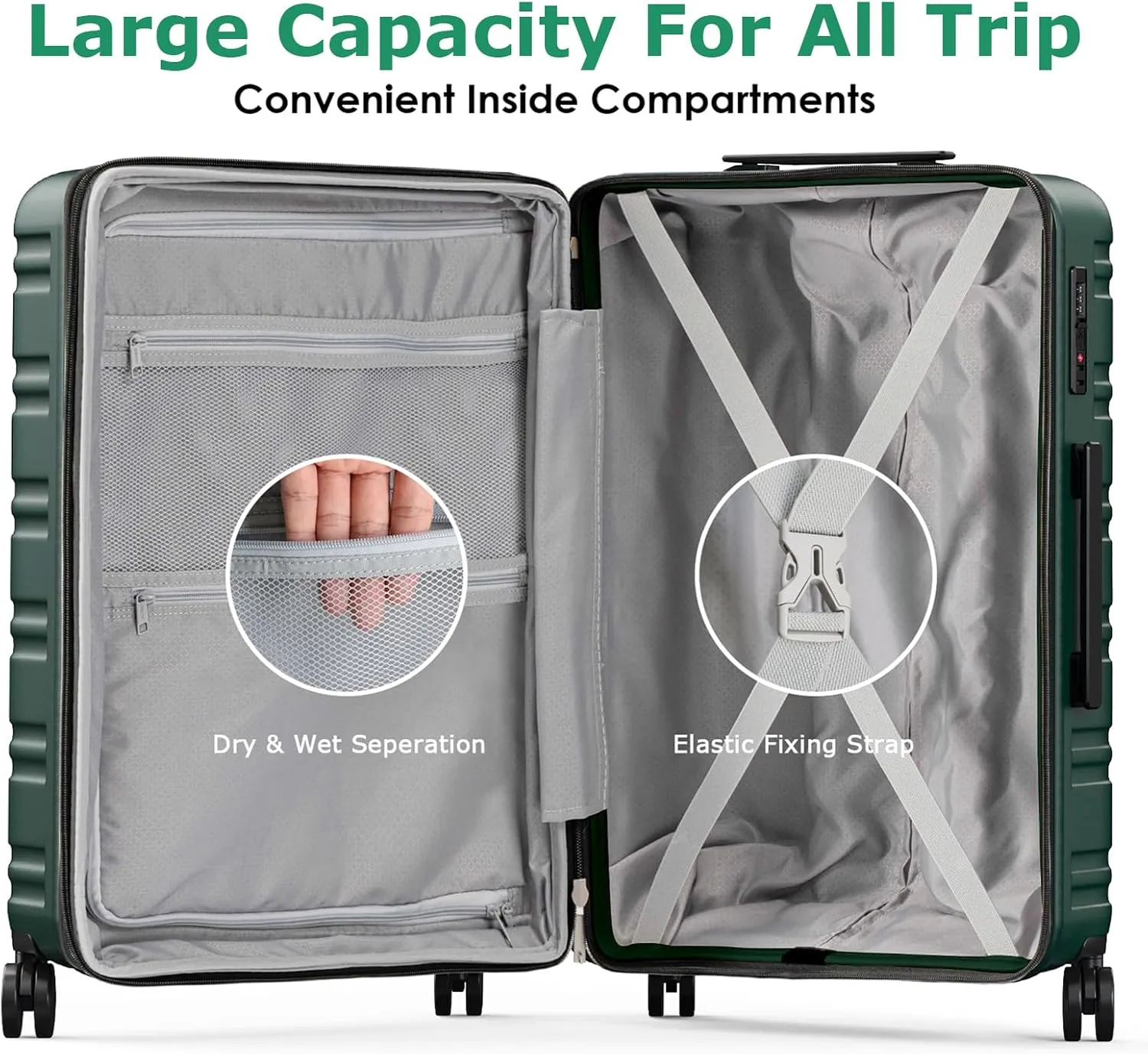 BEOW Luggage Sets 3 Piece For Men Women Expandable Hard Sided Suitcase Sets 3 Pcs With Durable Spinner Wheels Lightweight Zipper Luggage With TSA Lock Travel Luggage Set ArmyGreen 20/24/28 Inch