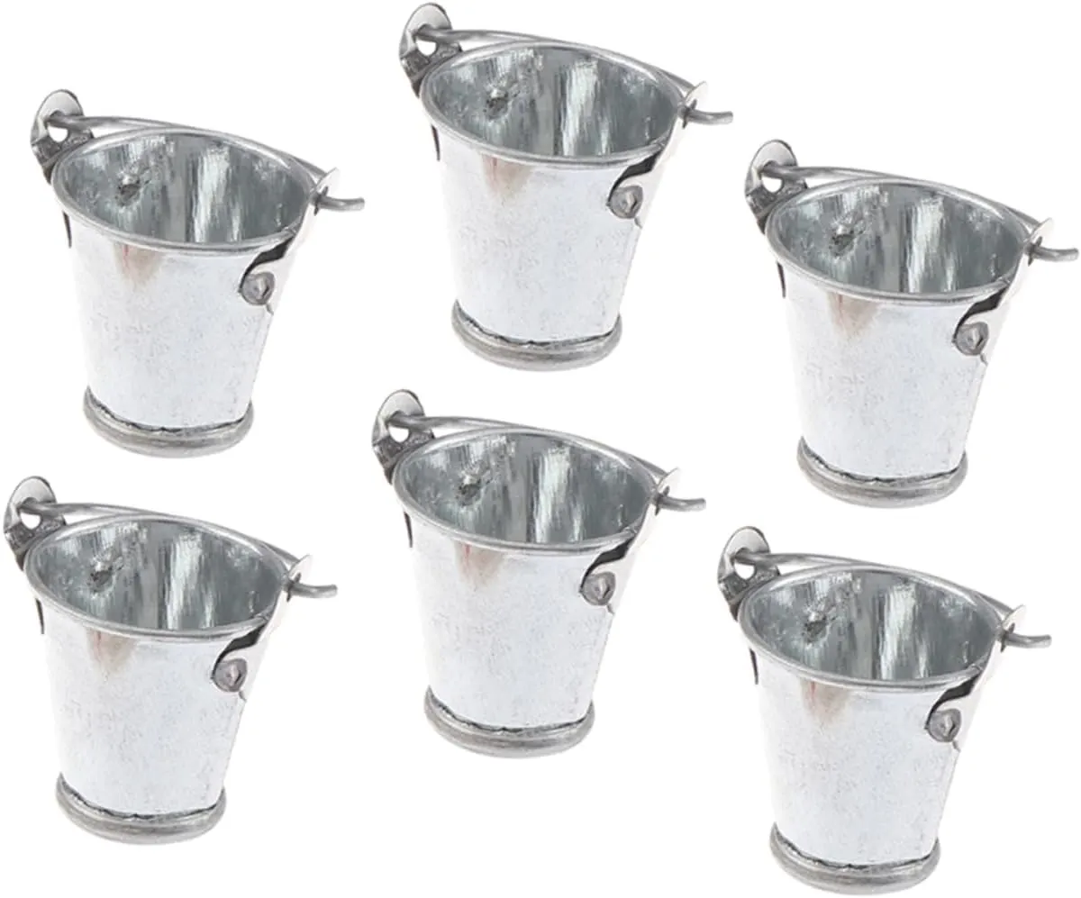 BESPORTBLE 2sets Dollhouse Galvanized Bucket Miniature Garden Set Mini Barrel for Mini House Decor 6pcs*2
