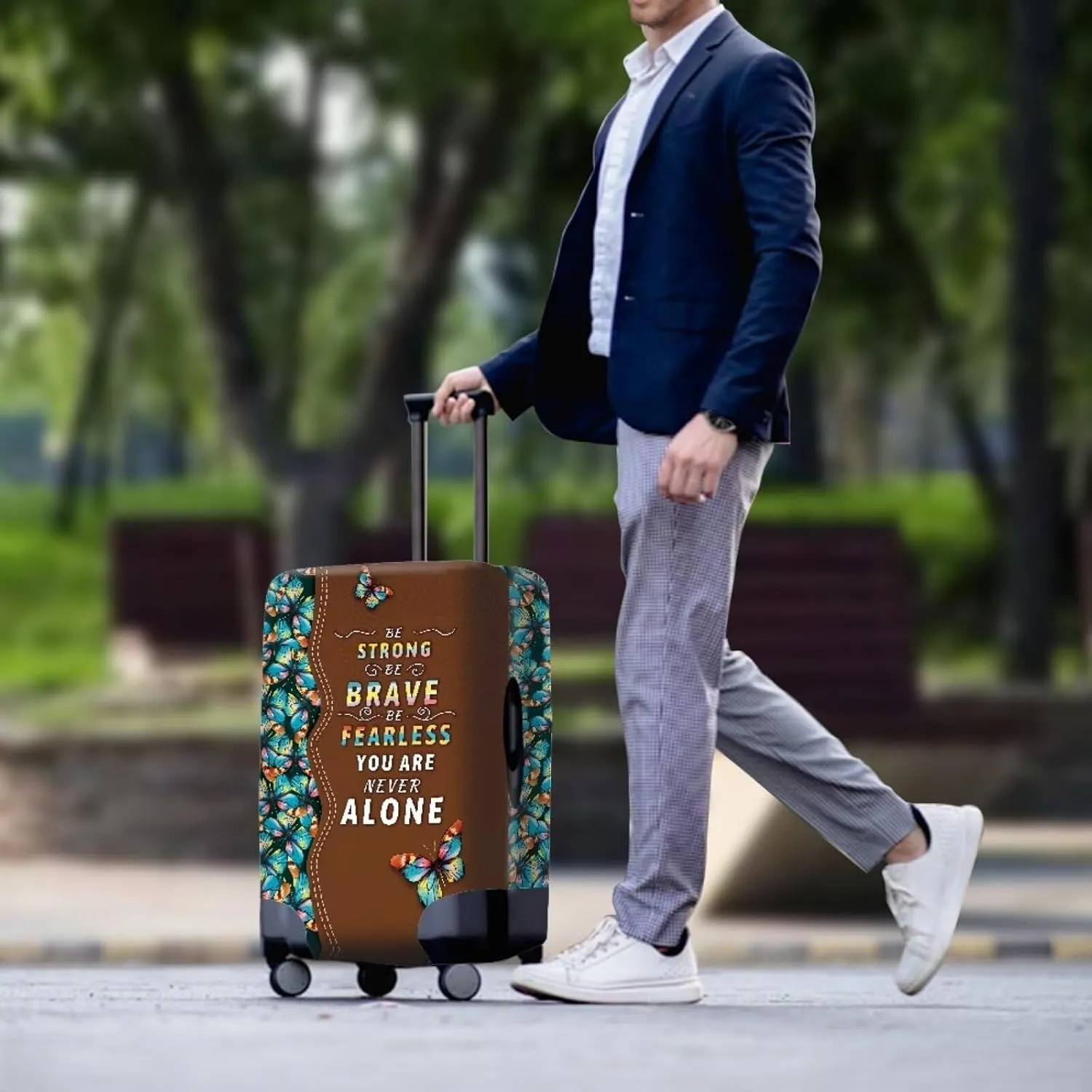 Bigcardesigns Art Butterflies Text Luggage Cover for 18-20 Inch Elastic Washable Stretch Suitcase Protector Anti-Scratch Butterflies Travel Suitcase Cover