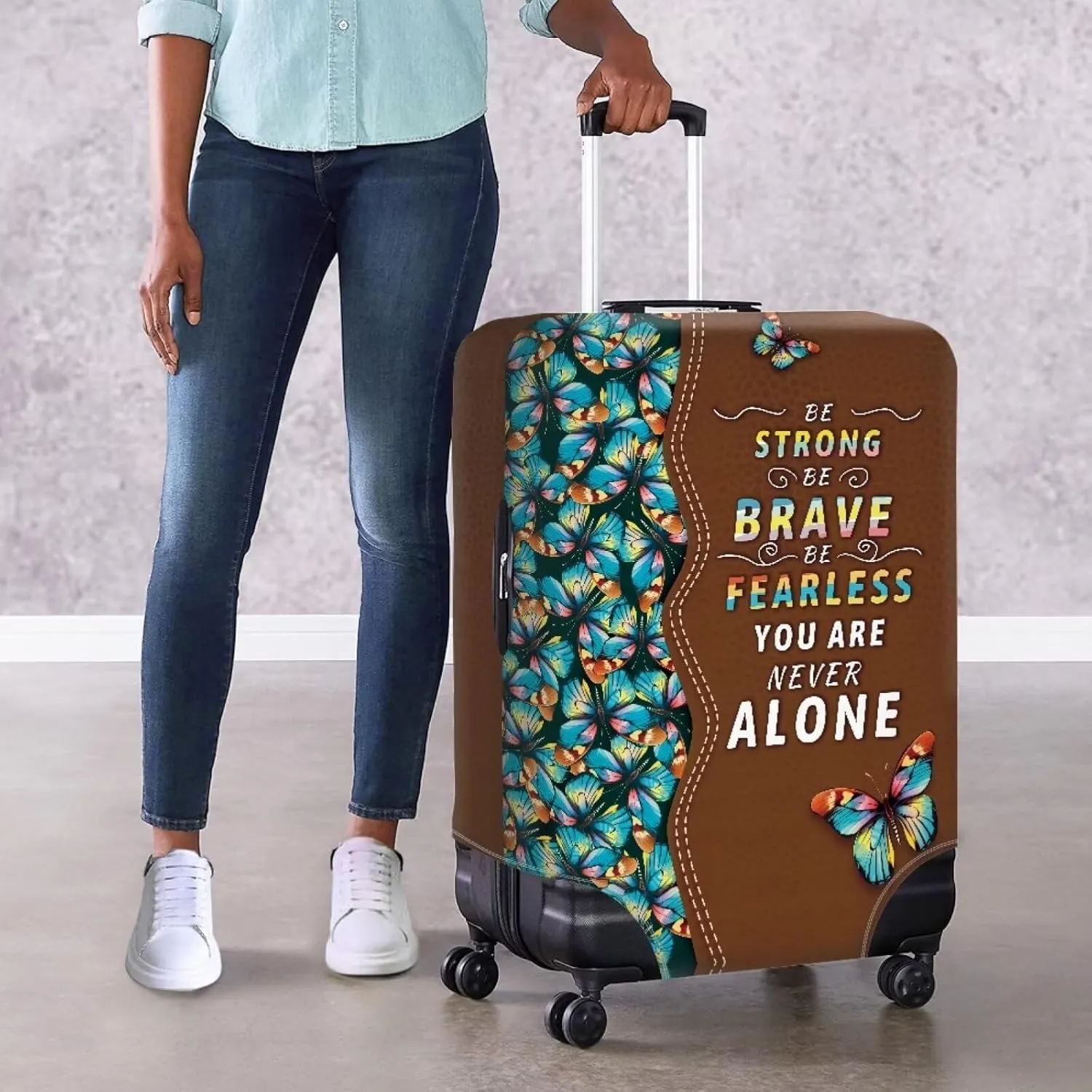 Bigcardesigns Art Butterflies Text Luggage Cover for 18-20 Inch Elastic Washable Stretch Suitcase Protector Anti-Scratch Butterflies Travel Suitcase Cover