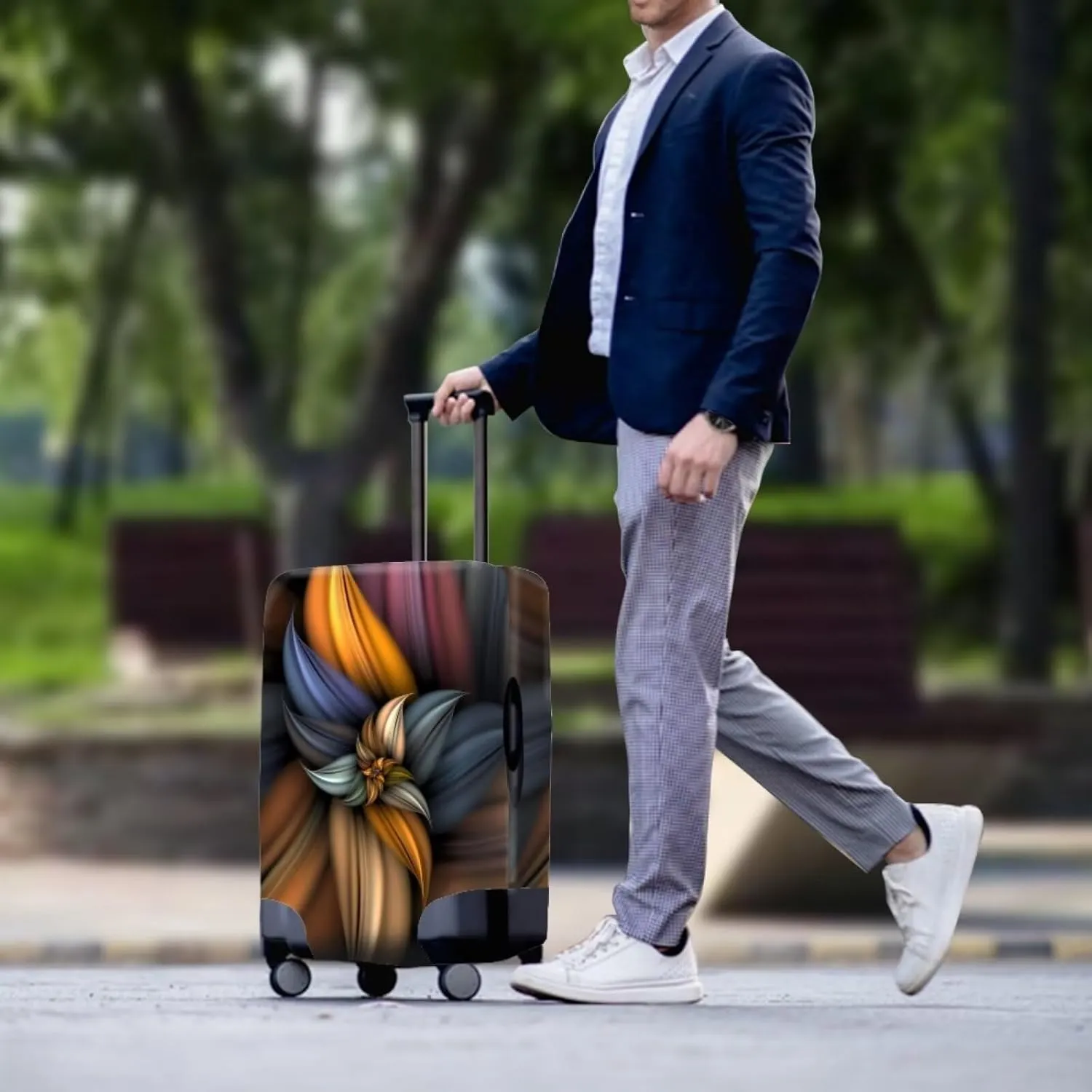 Bigcardesigns Custom Design Luggage Cover for Travel,Portable Suitcase Protector Elastic Suitcase Cover with Art Blossoming Flower Print Luggage Cover Baggage Covers Washable