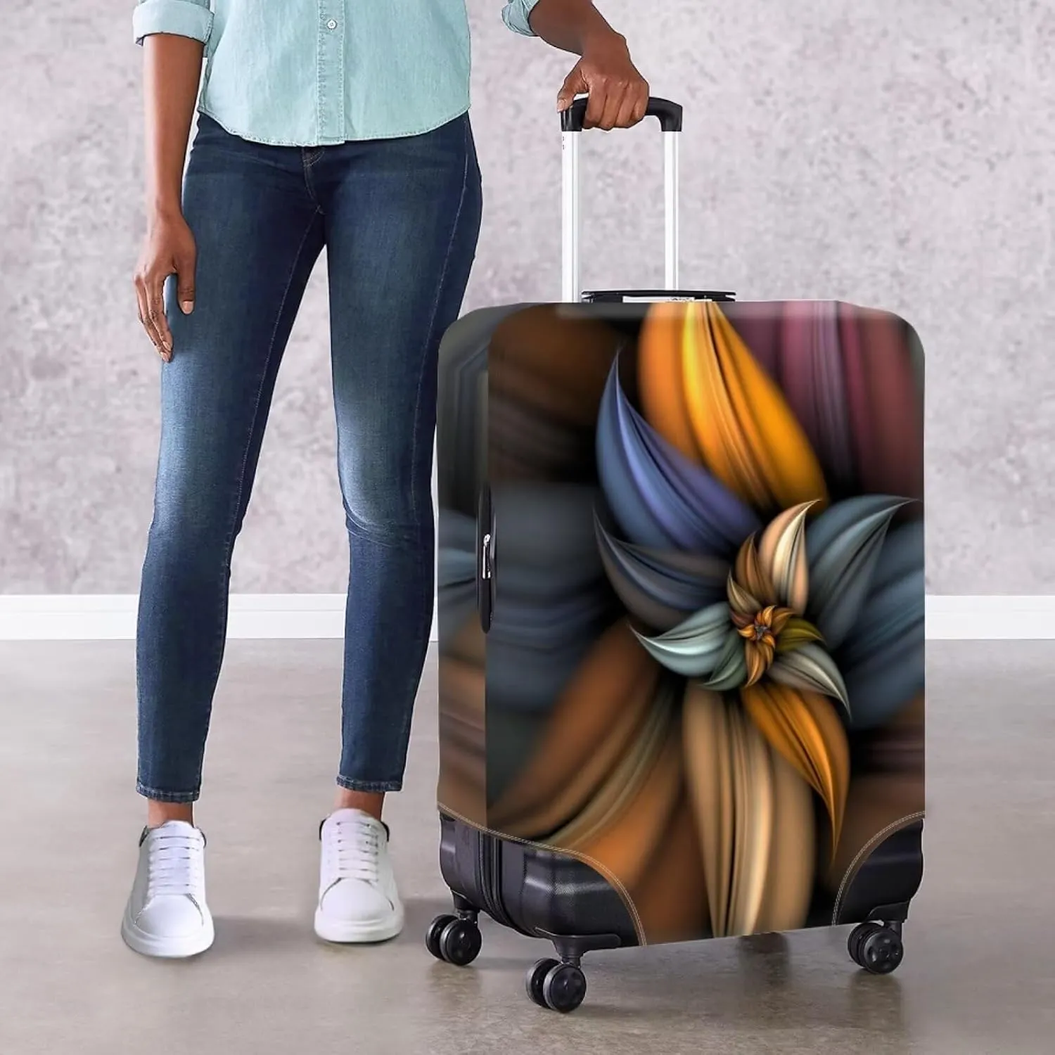 Bigcardesigns Custom Design Luggage Cover for Travel,Portable Suitcase Protector Elastic Suitcase Cover with Art Blossoming Flower Print Luggage Cover Baggage Covers Washable