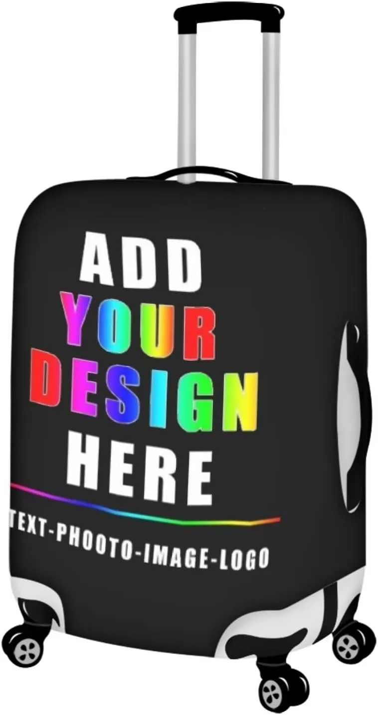 Bigcardesigns Custom Luggage Cover for Travel Personalized Luggage Cover Customize Your Photo Text Logo Name Elastic Baggage Covers Washable Suitcase Sleeve Protector for Women Men