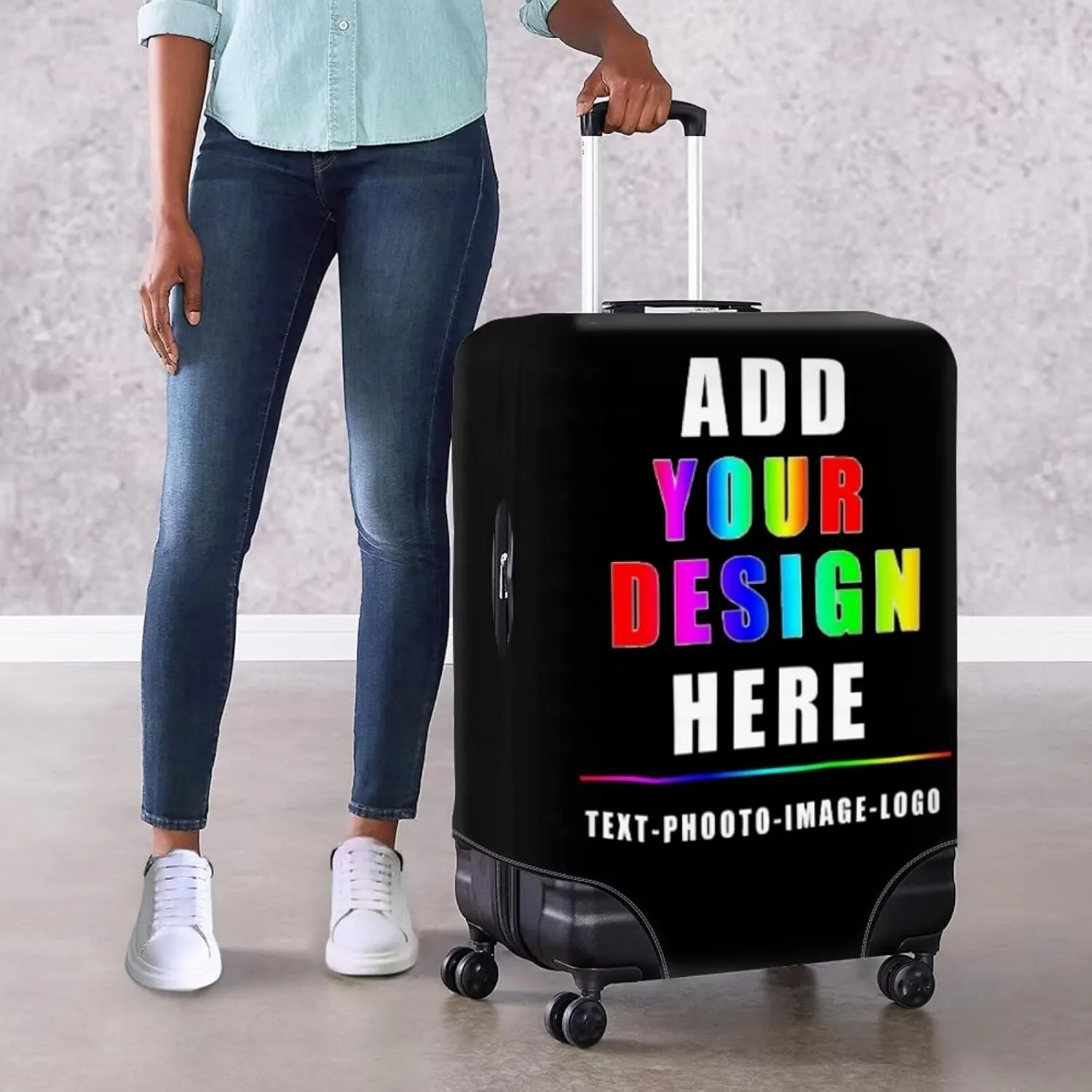 Bigcardesigns Custom Luggage Cover for Travel Personalized Luggage Cover Customize Your Photo Text Logo Name Elastic Baggage Covers Washable Suitcase Sleeve Protector for Women Men