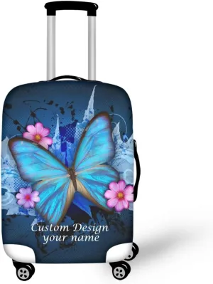 Bigcardesigns Custom Travel Luggage Covers Fit 18-32 Inch,Blue Butterfly Luggage Protector Add Your Name Text Suitcase Covers Washable Personalized Gifts