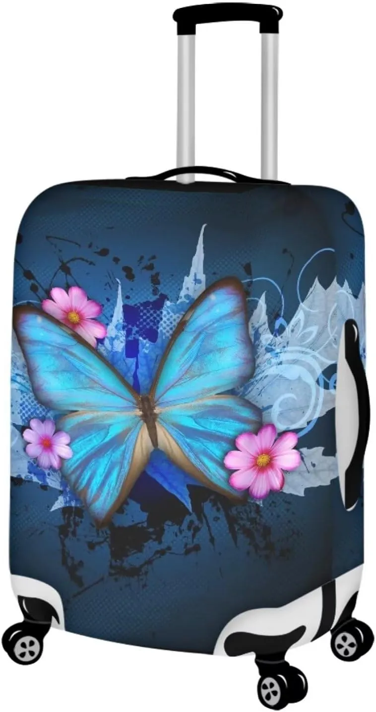 Bigcardesigns Custom Travel Luggage Covers Fit 18-32 Inch,Blue Butterfly Luggage Protector Add Your Name Text Suitcase Covers Washable Personalized Gifts