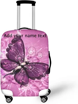 Bigcardesigns Pink Butterfly Travel Luggage Covers for Women Girls Novelty Gifts,Add Your Text Name Design Suitcase Baggage Protector Custom Design Luggage Cover
