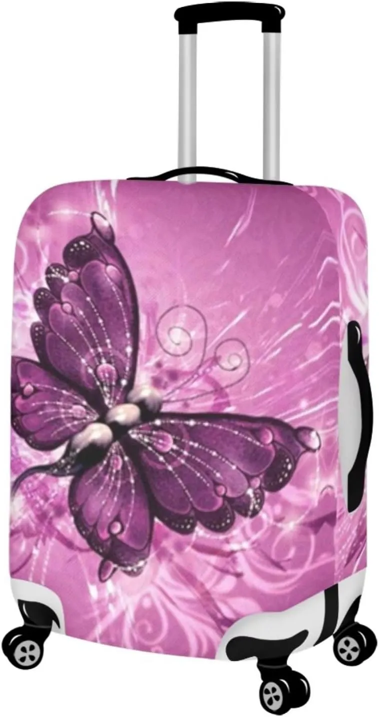 Bigcardesigns Pink Butterfly Travel Luggage Covers for Women Girls Novelty Gifts,Add Your Text Name Design Suitcase Baggage Protector Custom Design Luggage Cover