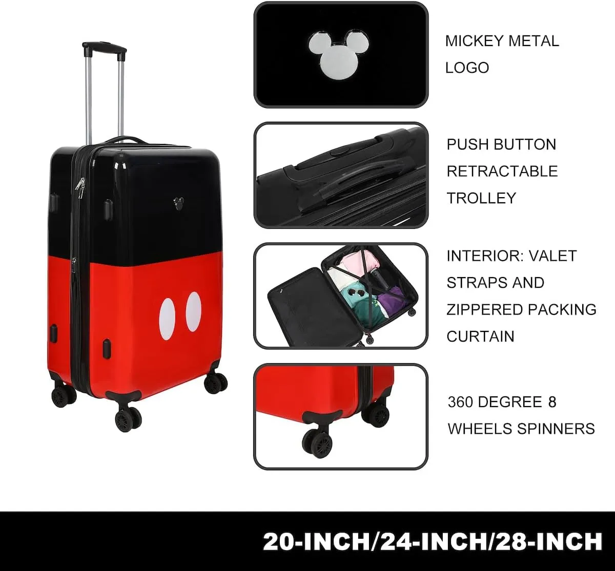 Bioworld Mickey Mouse Classic Shorts 5-Piece Luggage Set