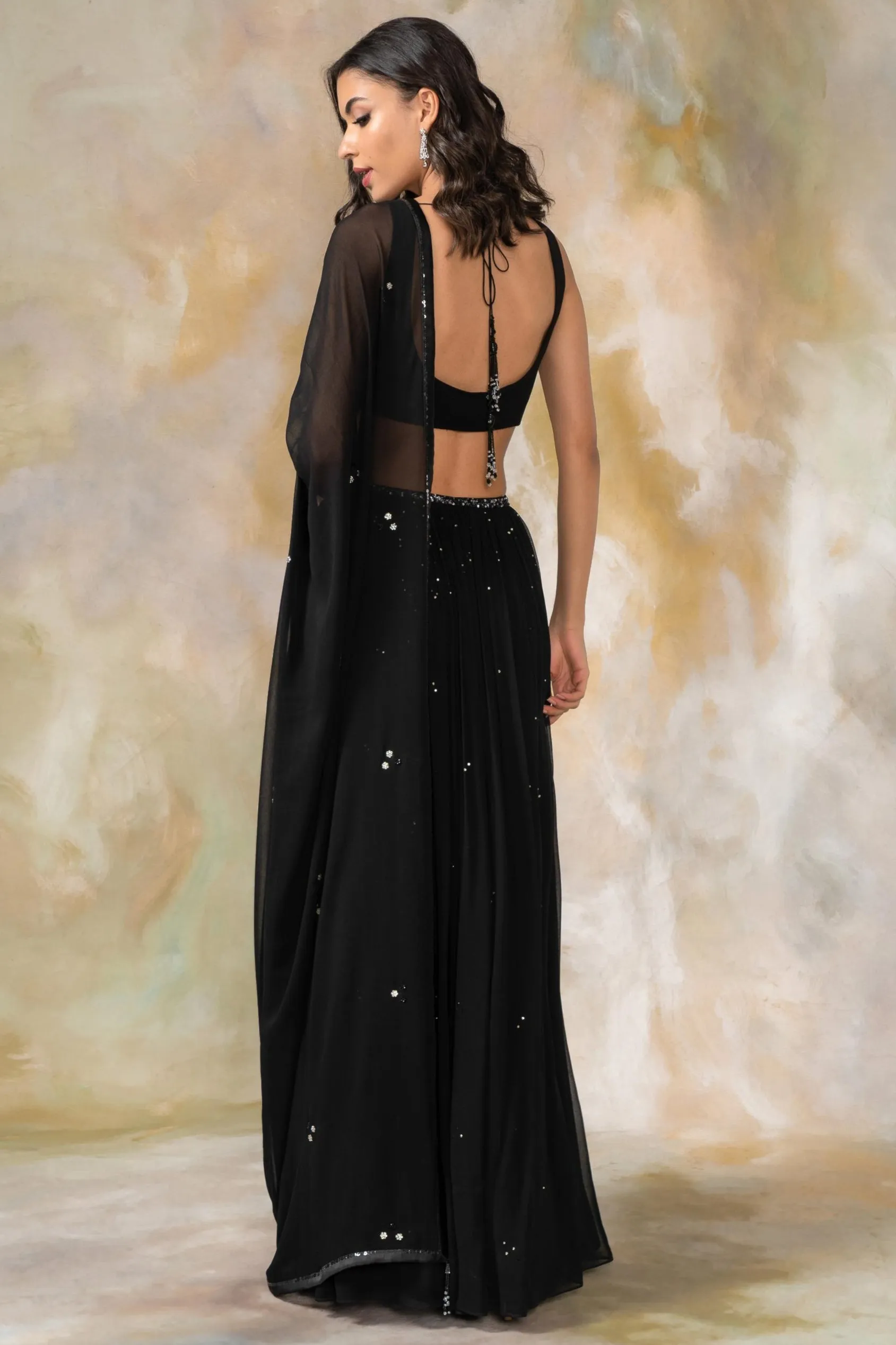 Black crystal embellished lehenga set