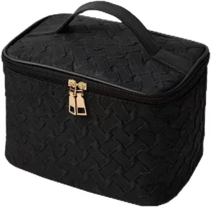 Black Portable Travel Makeup Bag, Multi-functional Cosmetic Organizer, Stain-resistant, Handheld Square Bag