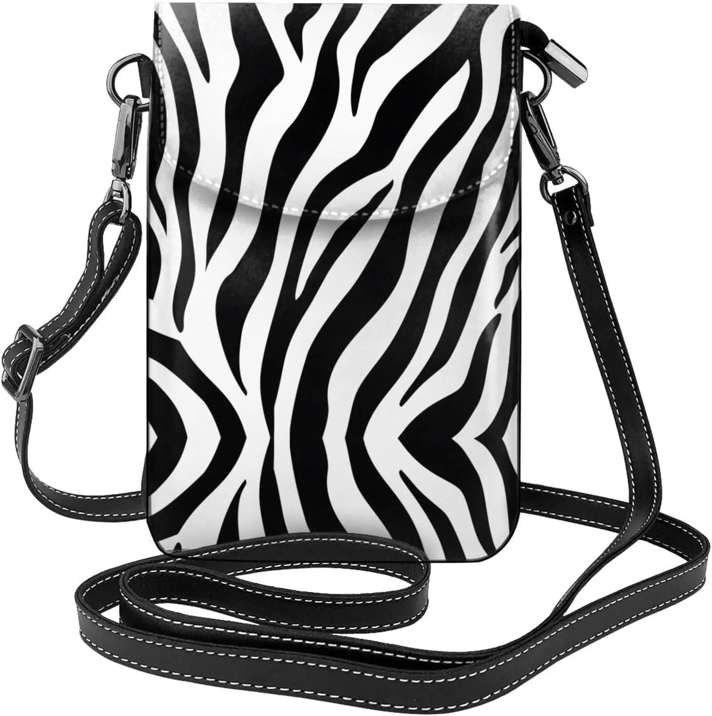 Black Zebra Texture Small Crossbody Bags for Women Travel Cell Phone Pouch PU Leather Cross Body Bag Adjustable Shoulder Strap Phone Purses Lightweight Wallet Purse with Credit Card Slots