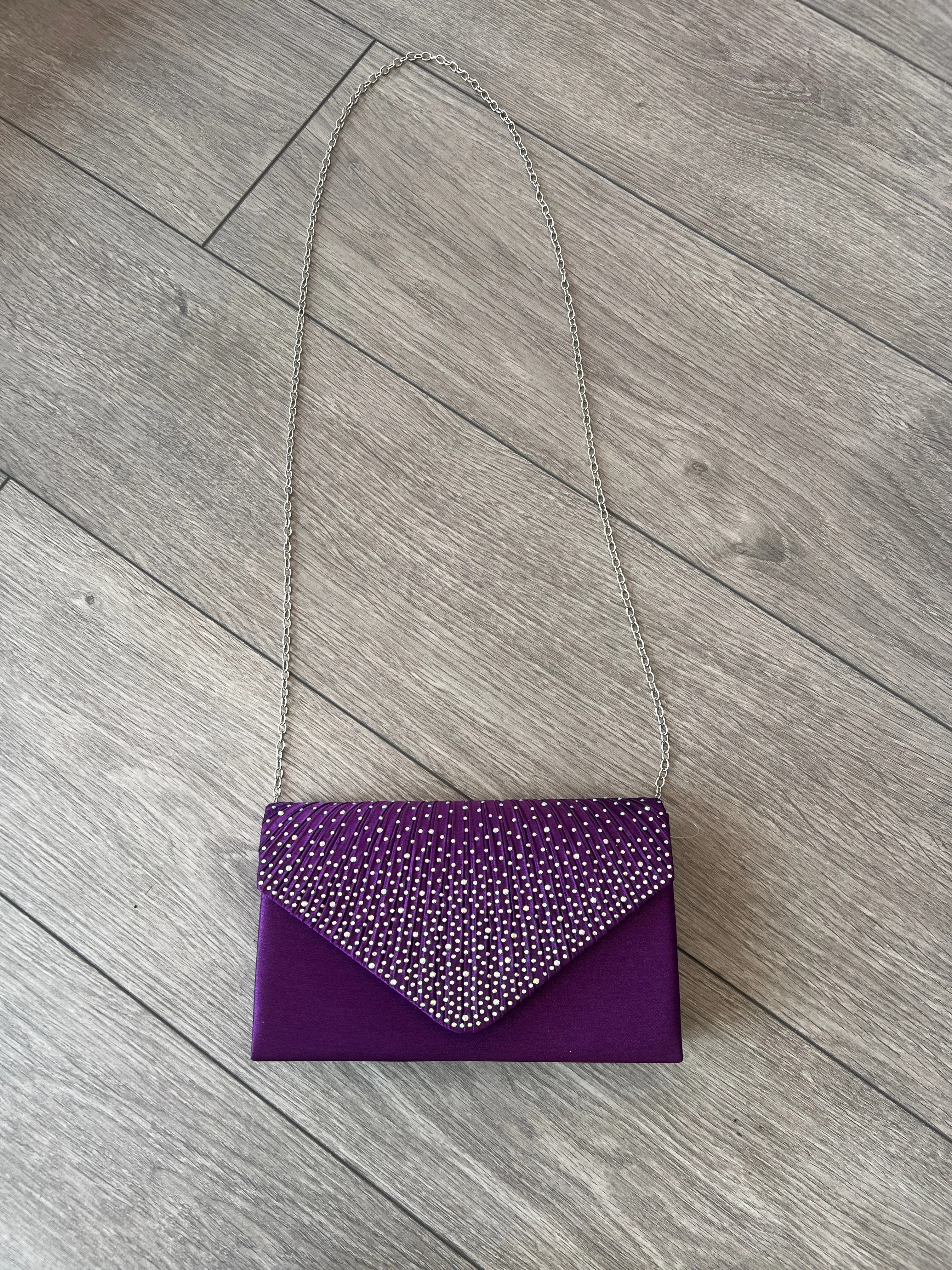 BLACKCURRANT ENVELOPE CLUTCH BAG WITH RHINESTONES