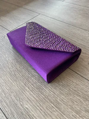 BLACKCURRANT ENVELOPE CLUTCH BAG WITH RHINESTONES