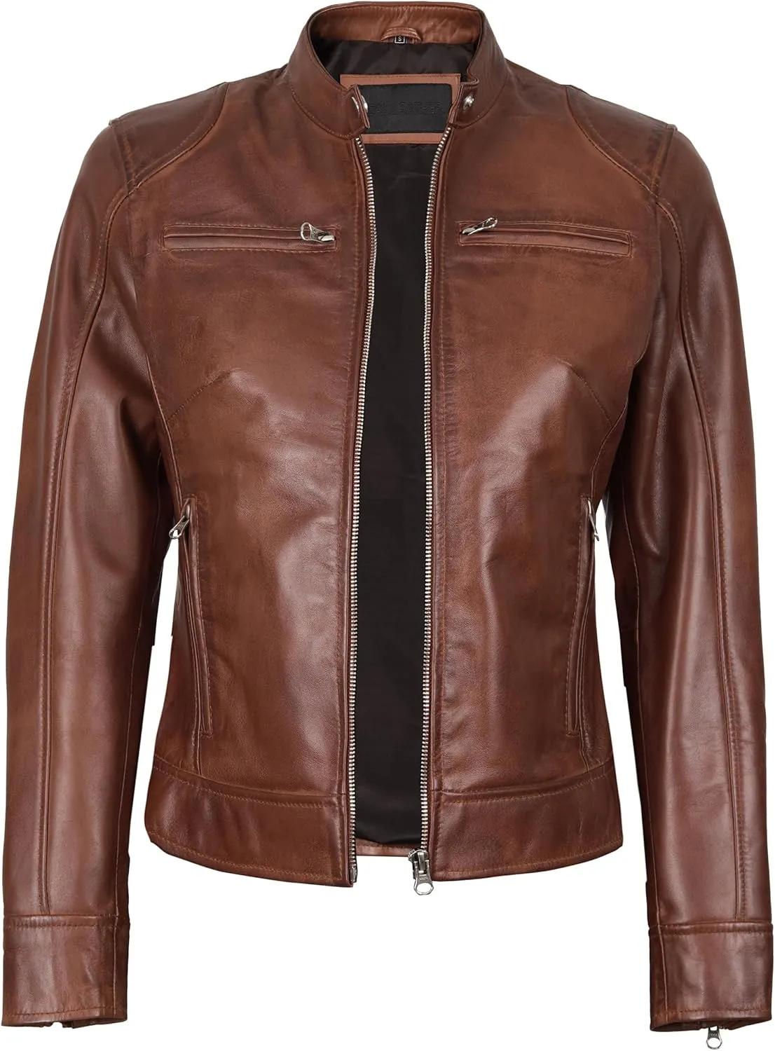 Blingsoul Real Leather Jacket Women - Cafe Racer Style Womens Leather Jackets