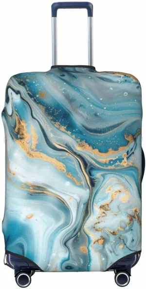 Blue Gold Marble Luggage Cover Washable Elastic Suitcase Cover Anti-Scratch Marble Travel Luggage Protector Covers for Kids Adult XL fits 29-32 inch Suitcase