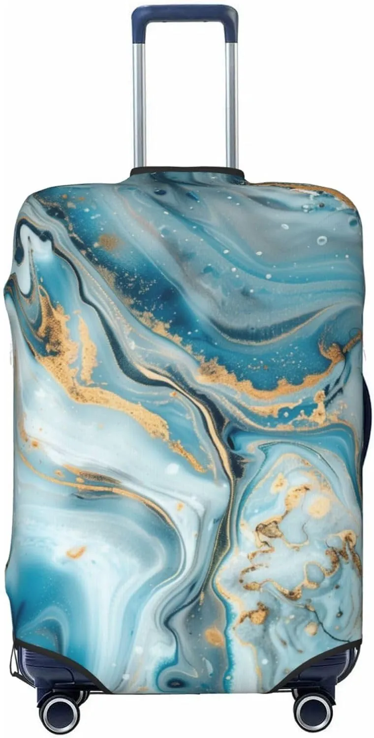 Blue Gold Marble Luggage Cover Washable Elastic Suitcase Cover Anti-Scratch Marble Travel Luggage Protector Covers for Kids Adult XL fits 29-32 inch Suitcase