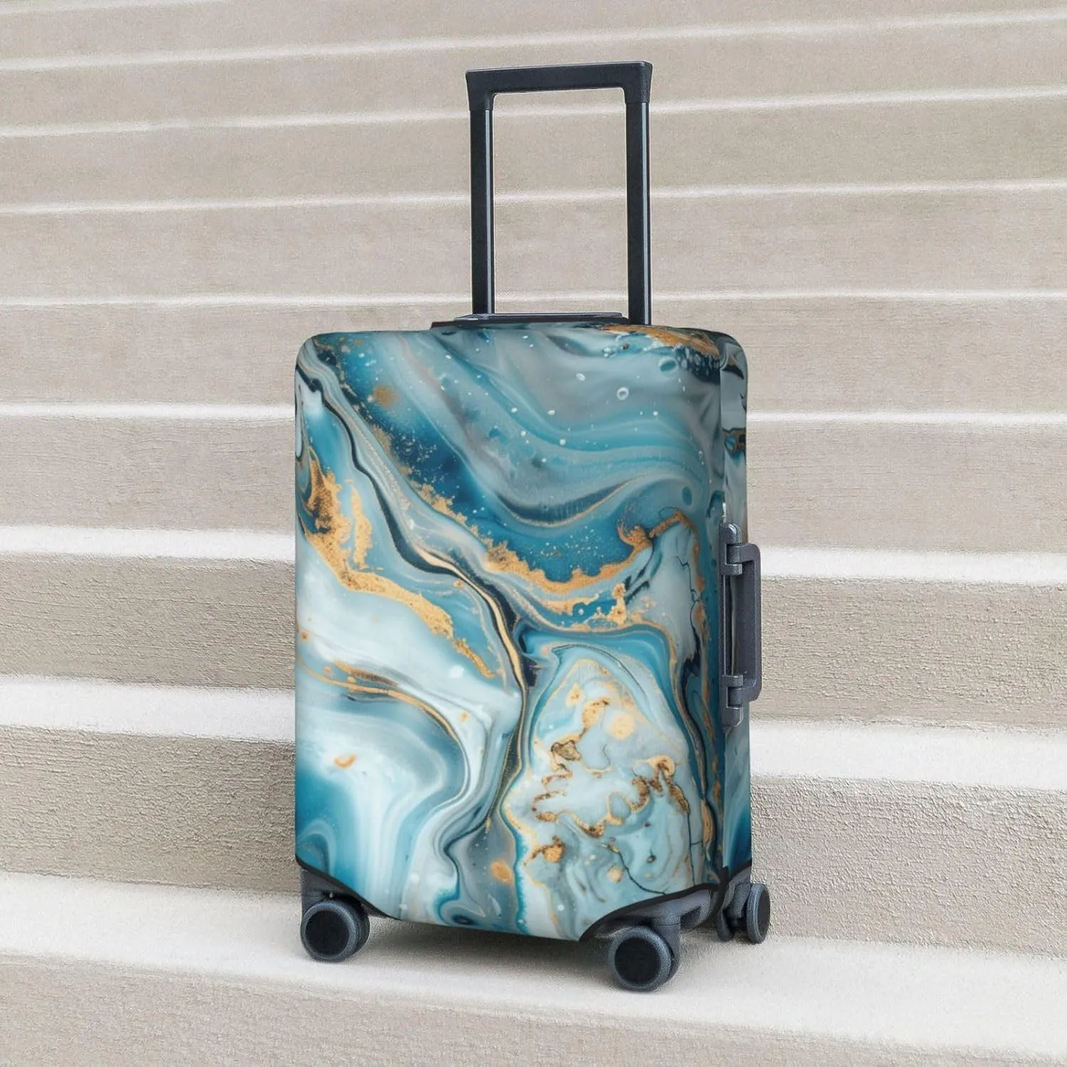 Blue Gold Marble Luggage Cover Washable Elastic Suitcase Cover Anti-Scratch Marble Travel Luggage Protector Covers for Kids Adult XL fits 29-32 inch Suitcase