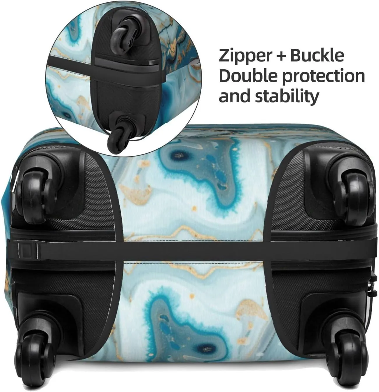 Blue Gold Marble Luggage Cover Washable Elastic Suitcase Cover Anti-Scratch Marble Travel Luggage Protector Covers for Kids Adult XL fits 29-32 inch Suitcase