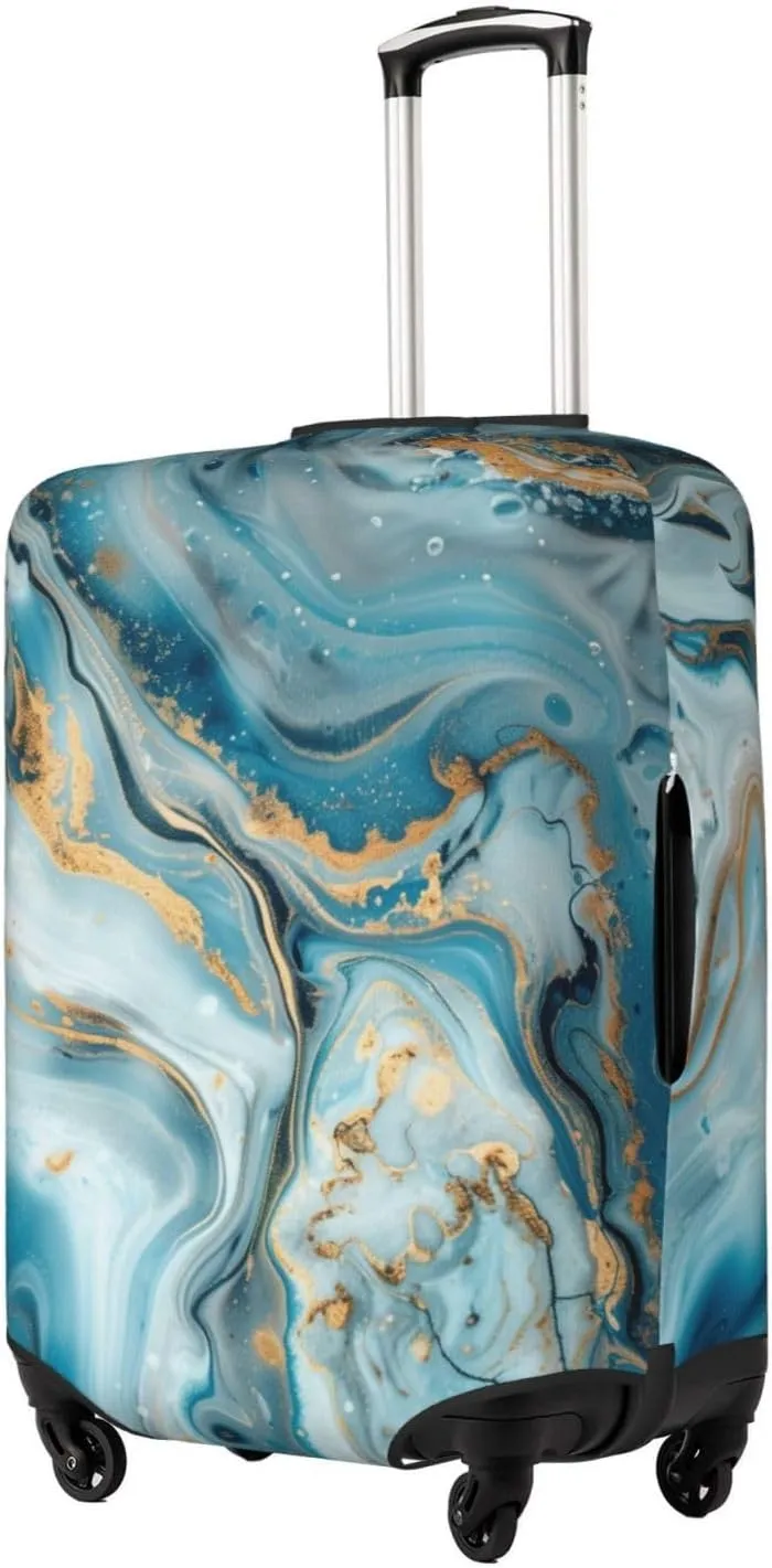 Blue Gold Marble Luggage Cover Washable Elastic Suitcase Cover Anti-Scratch Marble Travel Luggage Protector Covers for Kids Adult XL fits 29-32 inch Suitcase