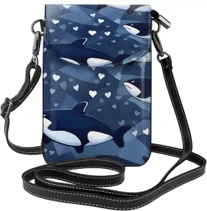 Blue Killer Whale Zippered Crossbody Bag,* Women'S Shoulder Bag With Card Slot, Removable Shoulder Strap, 7.6 X 4.9 In., Black