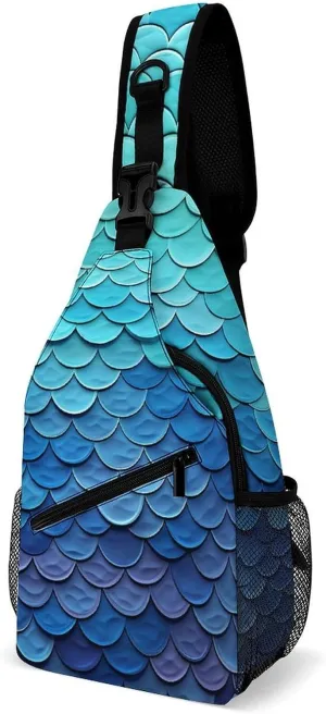 Blue Mermaid Fish Scale Sling Bag for Men Women Travel Crossbody Bags Large Hiking Sling Backpack Chest Bag Man Purse