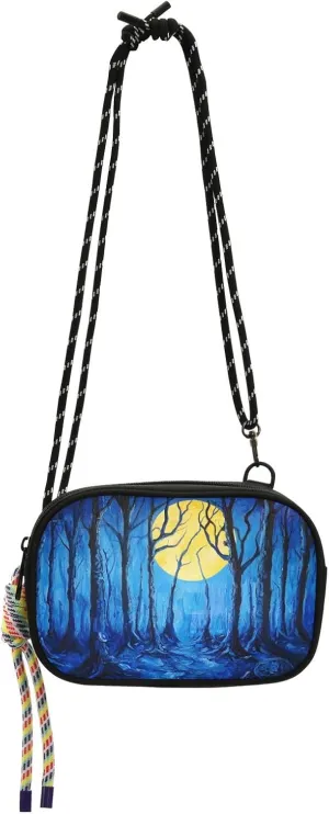 Blue Mystery Forest Print Crossbody Handbags for Women Walking, Hiking Lightweight Shoulder Phone Purse