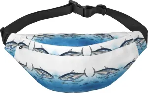 Bluefin Tuna Thunnus Print Fanny Pack Women Men Waterproof Waist Bag With 3-Zipper Pockets Bum Bag For Running Travel