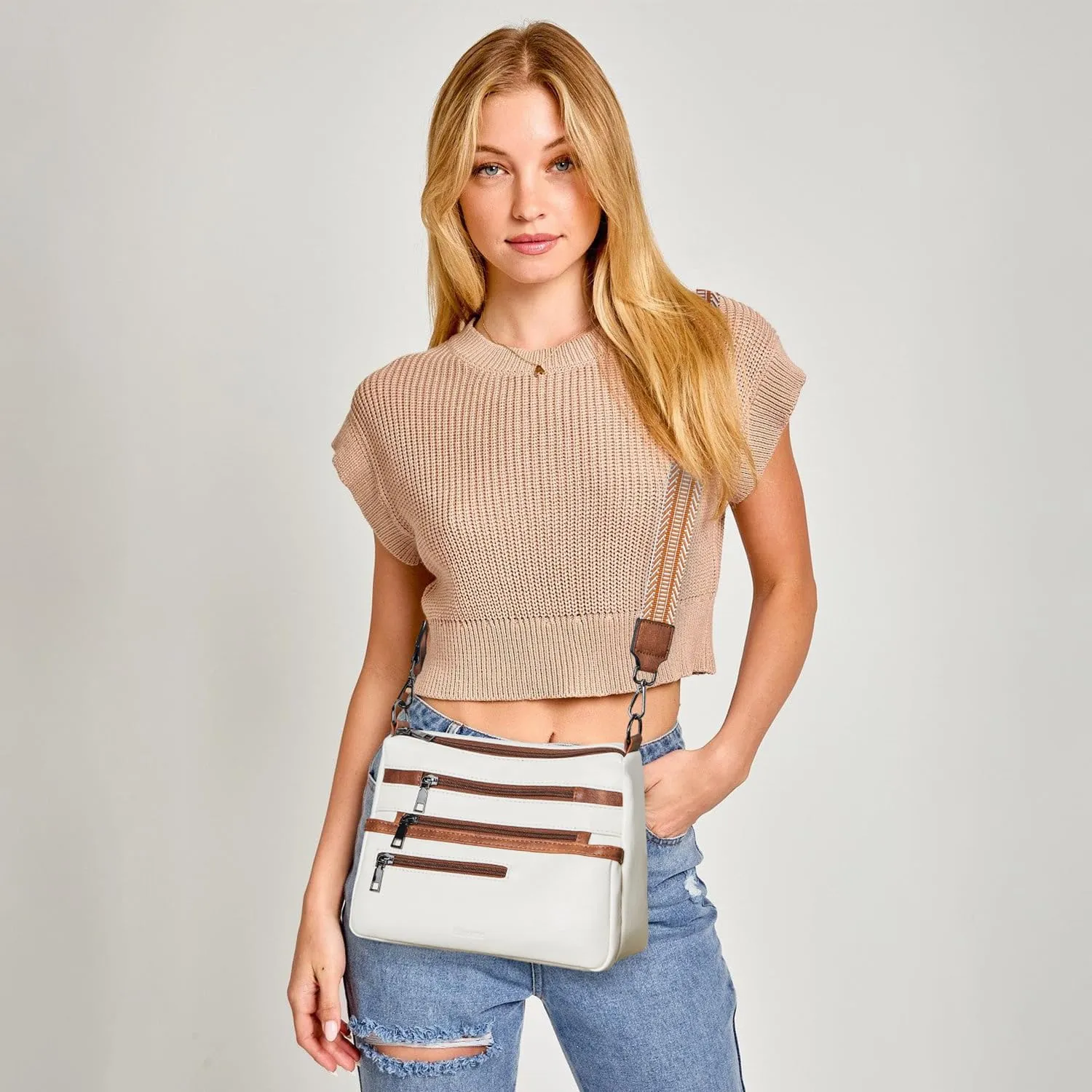 Bluome Crossbody Purses for Women, Vegan Leather Shoulder Bag Handbags Medium Hobo Bag with Guitar Strap