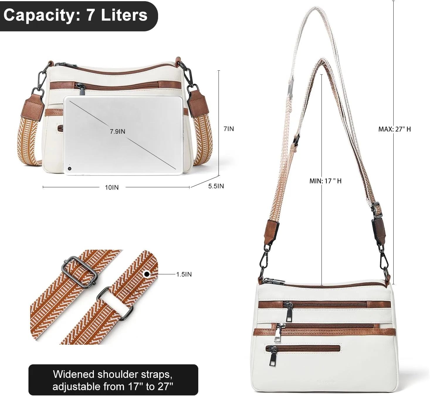 Bluome Crossbody Purses for Women, Vegan Leather Shoulder Bag Handbags Medium Hobo Bag with Guitar Strap