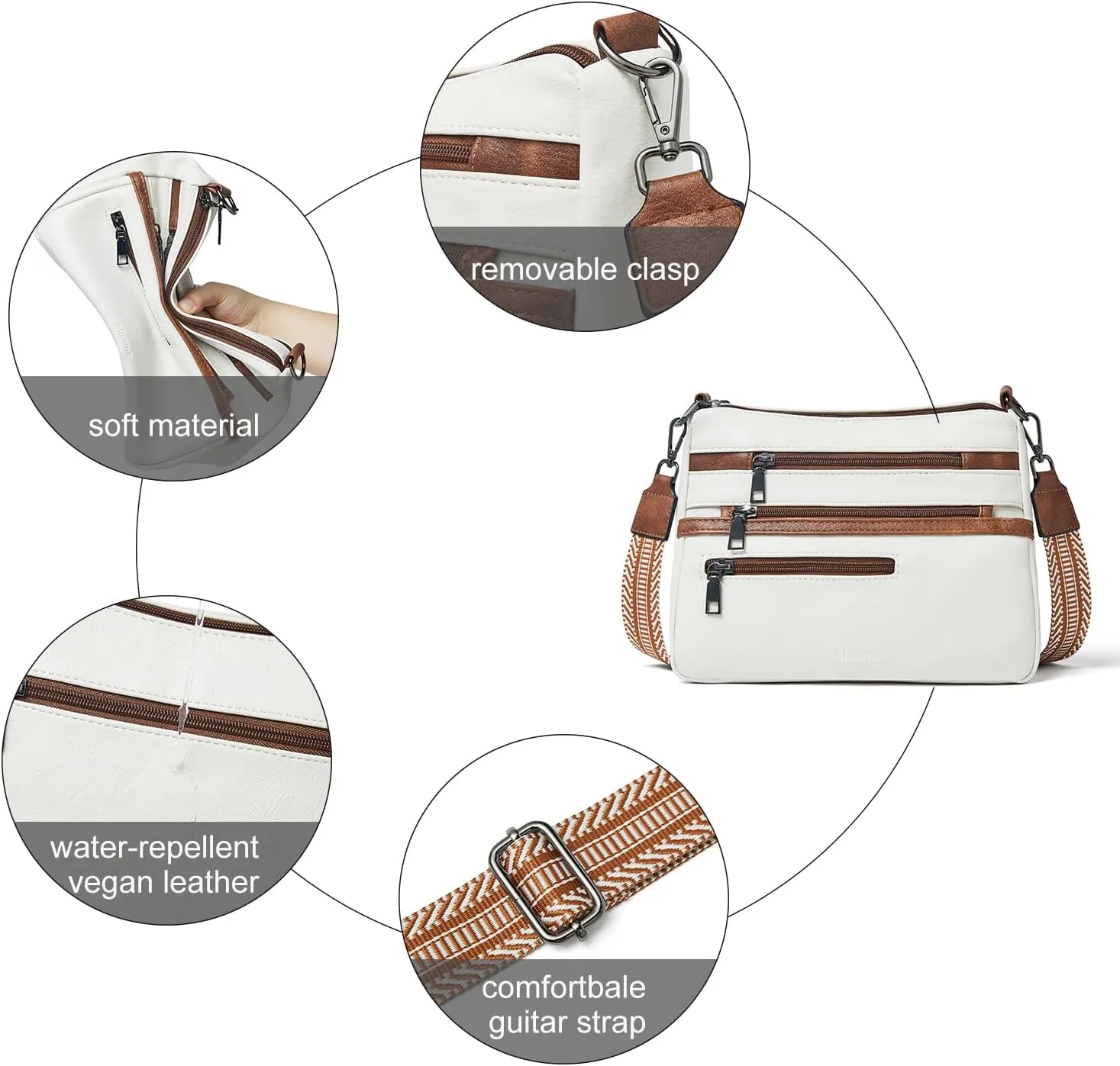 Bluome Crossbody Purses for Women, Vegan Leather Shoulder Bag Handbags Medium Hobo Bag with Guitar Strap
