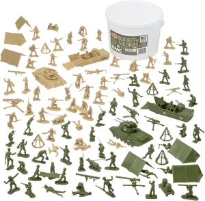 BMC Bucket of Plastic Army People - Tan vs Green 101pc Soldier Playset - US Made