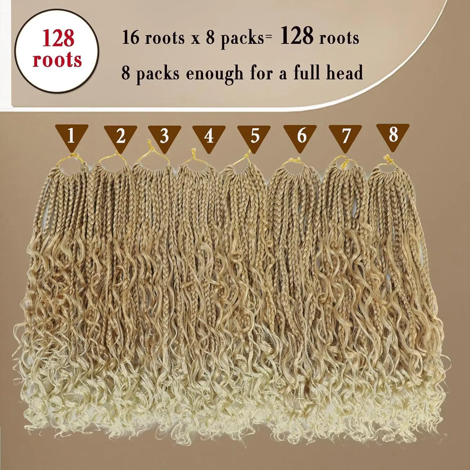 Boho Box Braids Crochet Hair 14 inch 8 Packs Ombre Box Braid Crochet Hair with Curly Ends Goddess Box Braids Crochet Hair Extensions for Black Women(14" 8 Packs, 27/613#)